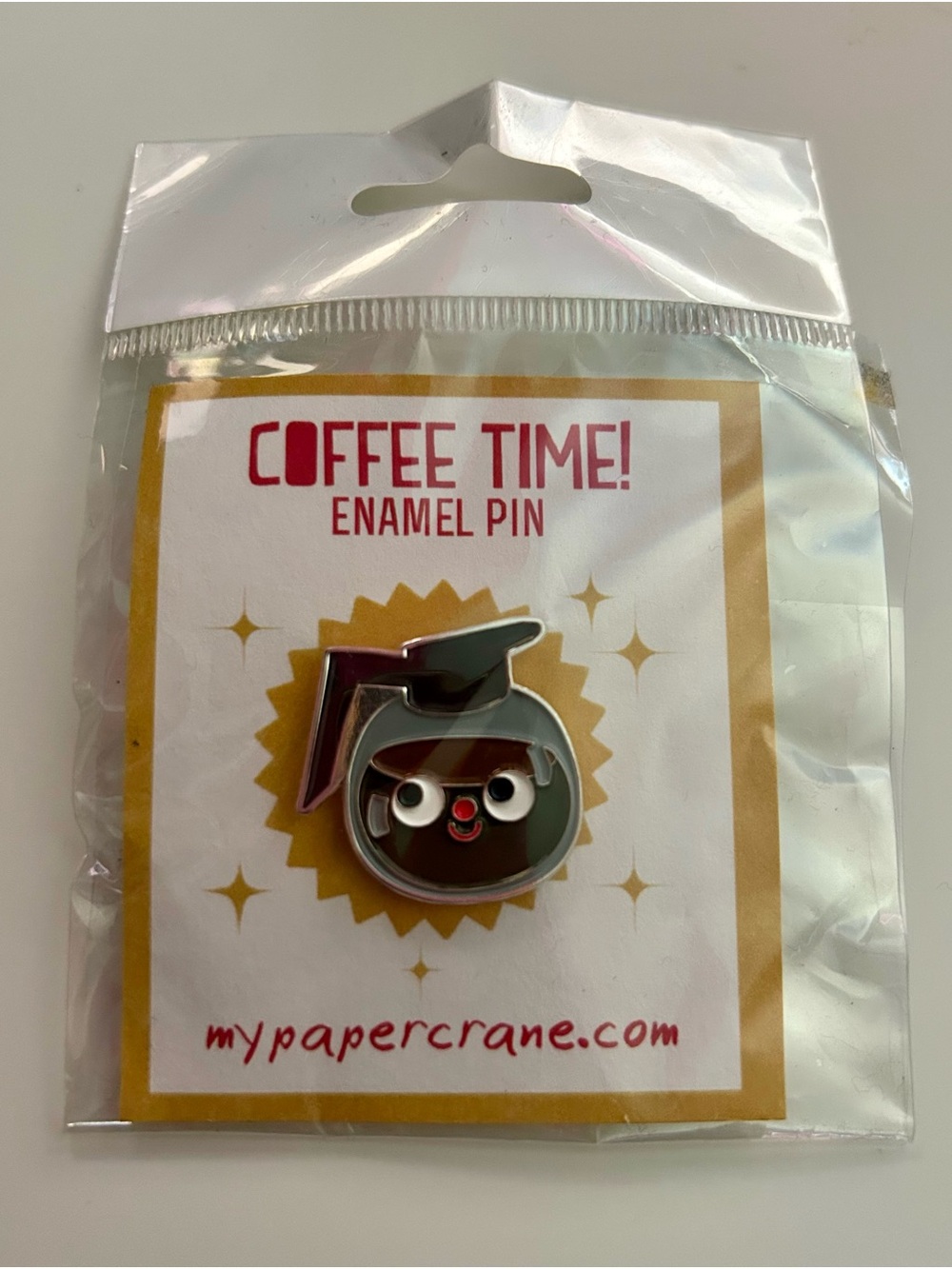 My Paper Crane Coffee Time Enamel Pin NWT Coffee Pot Graduation Cap